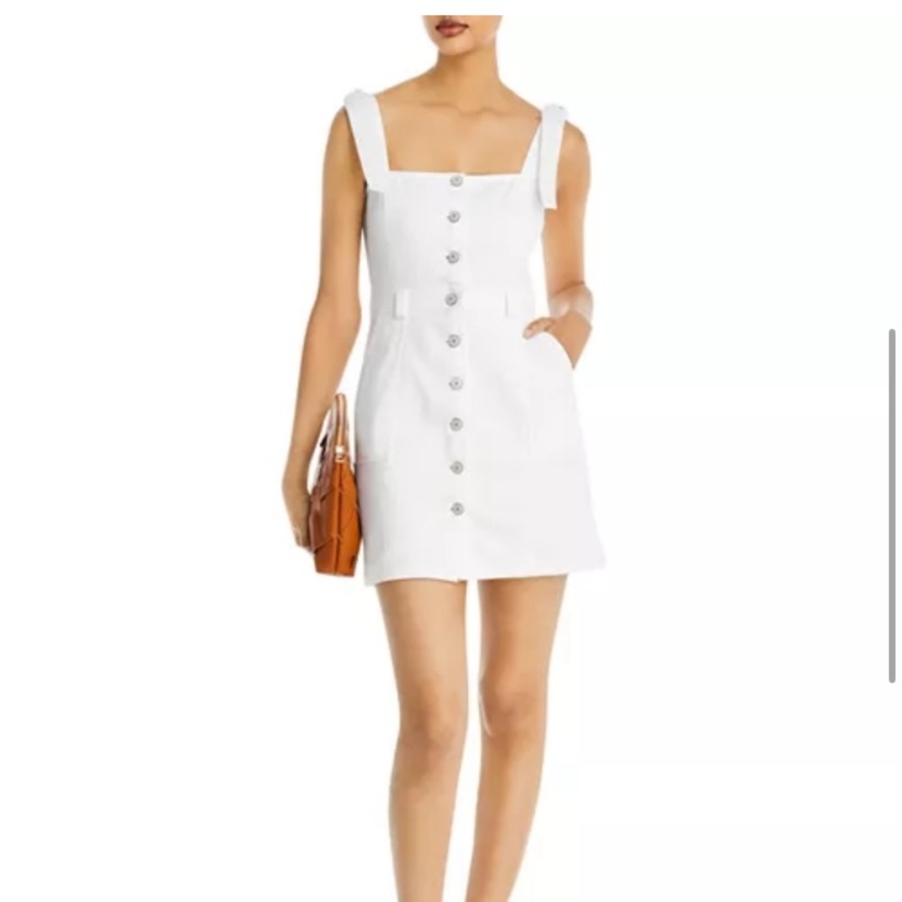 Cinq A Cept Mini Denim Dress Button Up 6 White